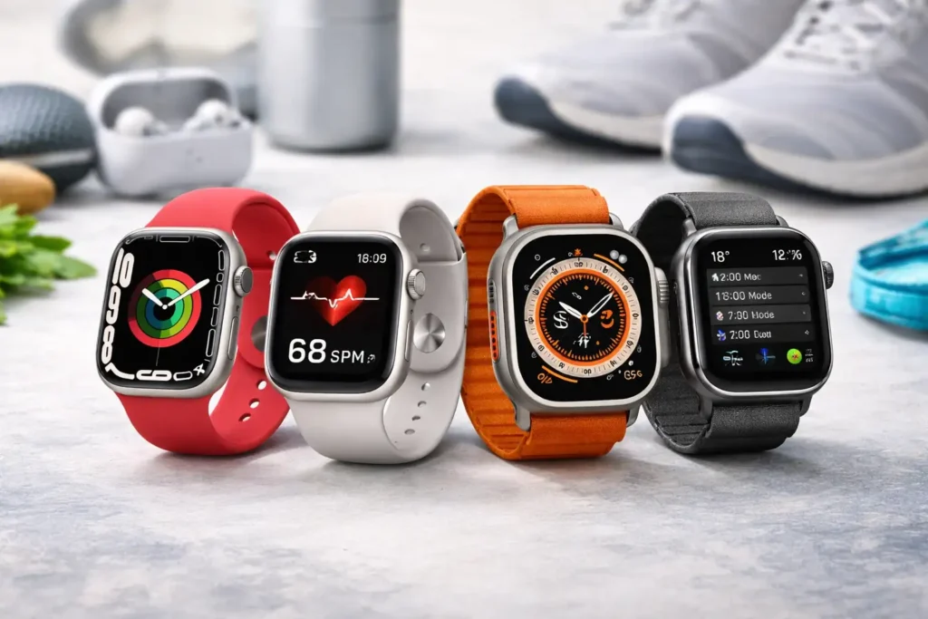 Fire smartwatches i forskellige farver