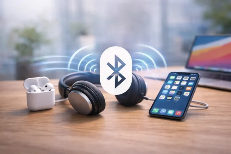 Bluetooth hovedtelefoner og telefon