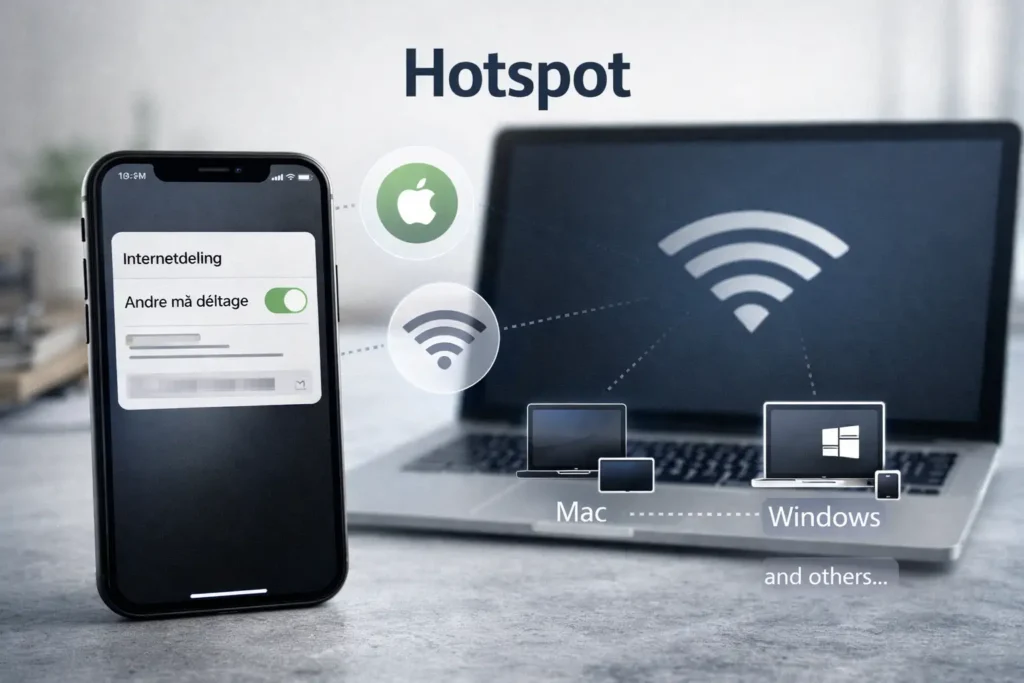 Mobil hotspot med Mac og Windows