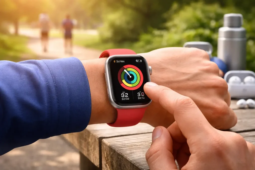 En person bruger en smartwatch.