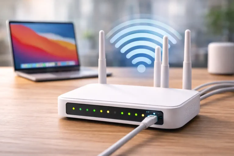 WiFi-router med tilsluttet computer
