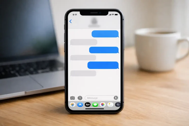 Mobiltelefon med beskeder på skærm