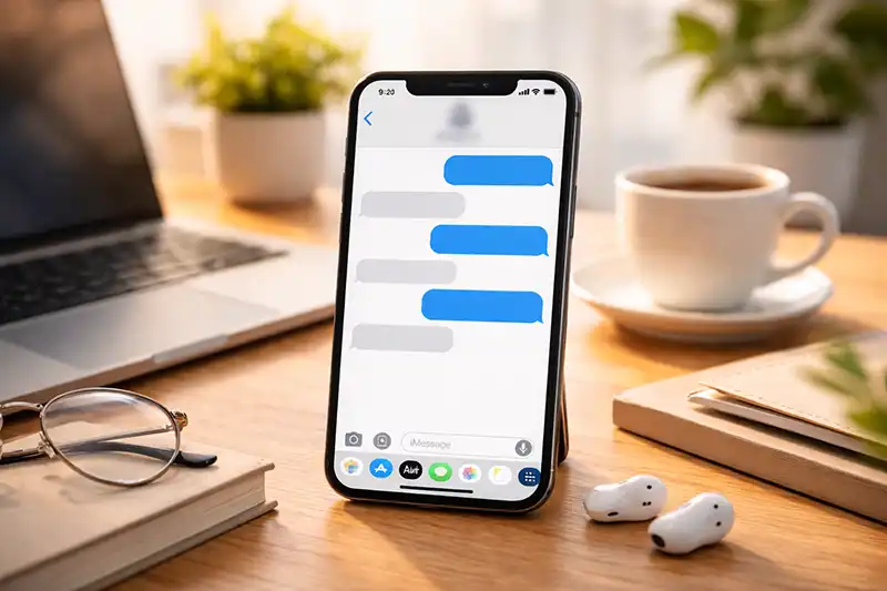 Alt om iMessage 2 Mobiltelefon med beskeder og kaffe