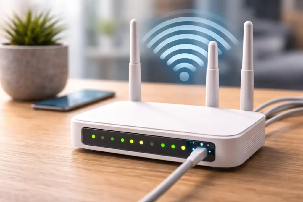 Trådløs router med signalindikatorer